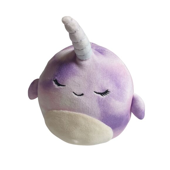 Nabila Squishmallows Narwhal Plush Toy 5 In Purple White Sparkle Horn Ocean SeaT - Picture 1 of 5